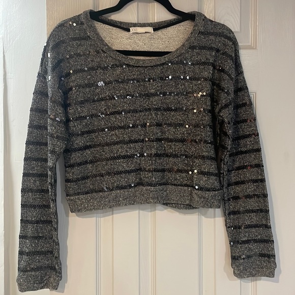 Forever 21, grey, sequins, long sleeve, cropped sweater - Picture 2 of 6